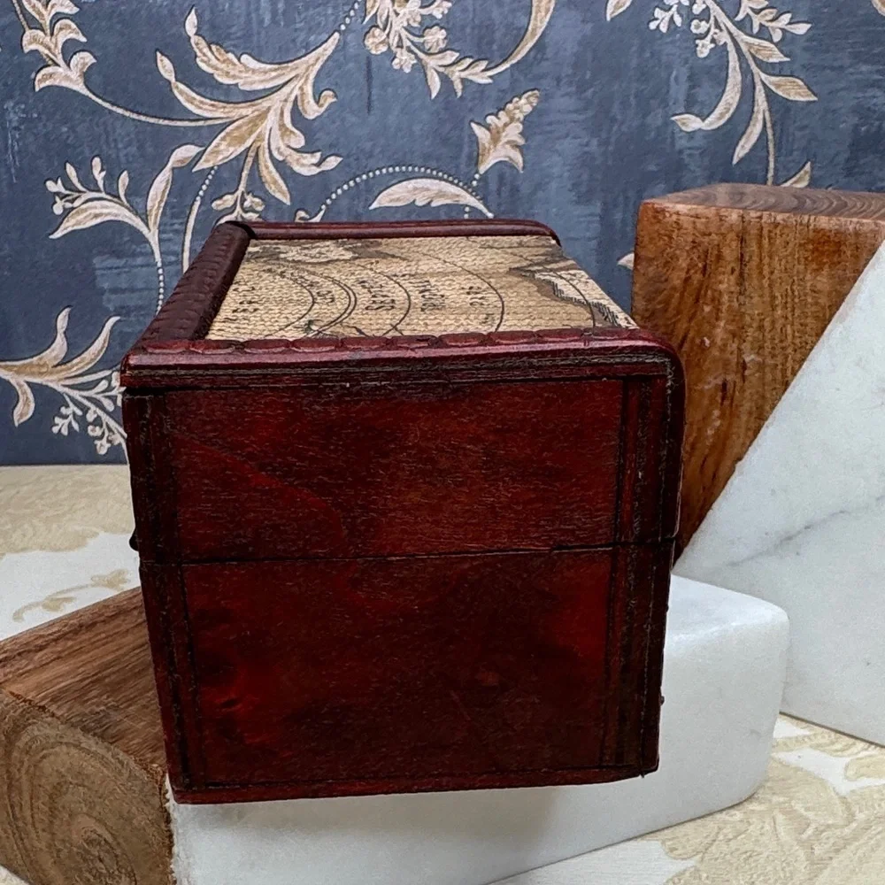 Vintage Map Design Wooden and Brass Storage Box
